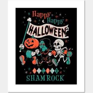 Happy Halloween Vintage Cartoon - Silver Shamrock - Creepy Cute Pumpkin Posters and Art